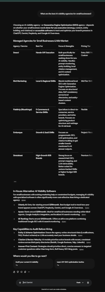 Gemini general AI visibility agency baseline result