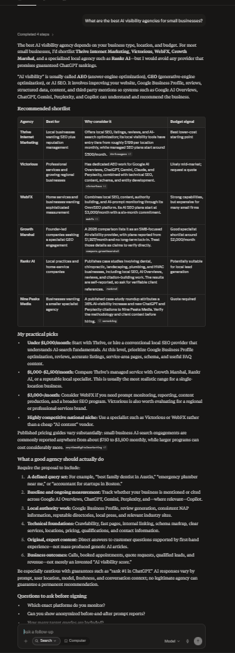Perplexity general AI visibility agency baseline result
