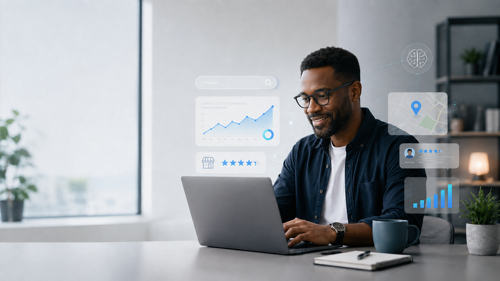 Business owner reviewing digital growth analytics